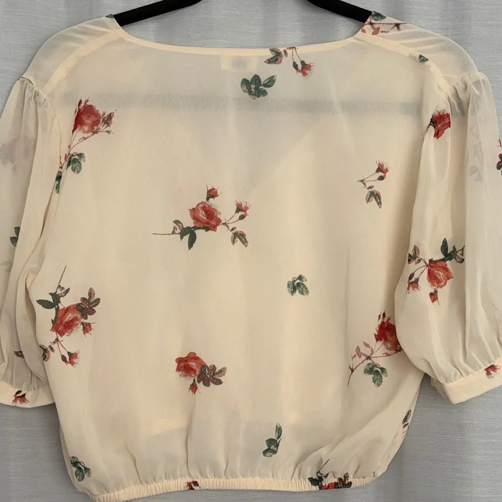 Wilfred Cream Floral V-Neck Button Crop Top - Sz. Small (minor marks see pics) - Picture 5 of 6